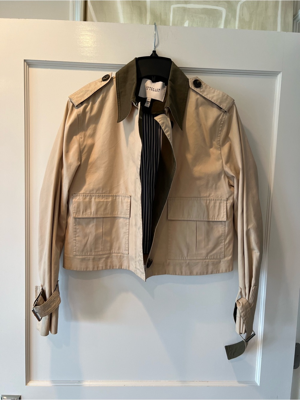 Derek Lam Beige Trench Jacket with Olive Collar